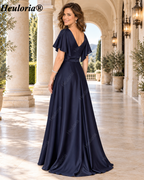 heuloria-Flutter Sleeve Satin Mother of the Bride Dress with Layered Skirts-ed-380