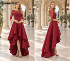 heuloria-Lace and Satin High-Low Evening Dress with Three-Quarter Sleeves-ed-172