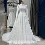 HEULORIA Victorian-Inspired High Neck Lace Wedding Dress with Elegant Puff Sleeves & Chapel Train muslim wedding dress  BA-1204