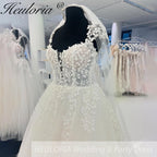 HEULORIA Sparkly Glitter A Line Lace Boho Wedding Dresses sweetheart 3D floral bridal dress vestidos de novia Customized AL-924