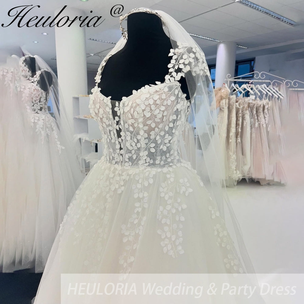 HEULORIA Sparkly Glitter A Line Lace Boho Wedding Dresses sweetheart 3D floral bridal dress vestidos de novia Customized AL-924