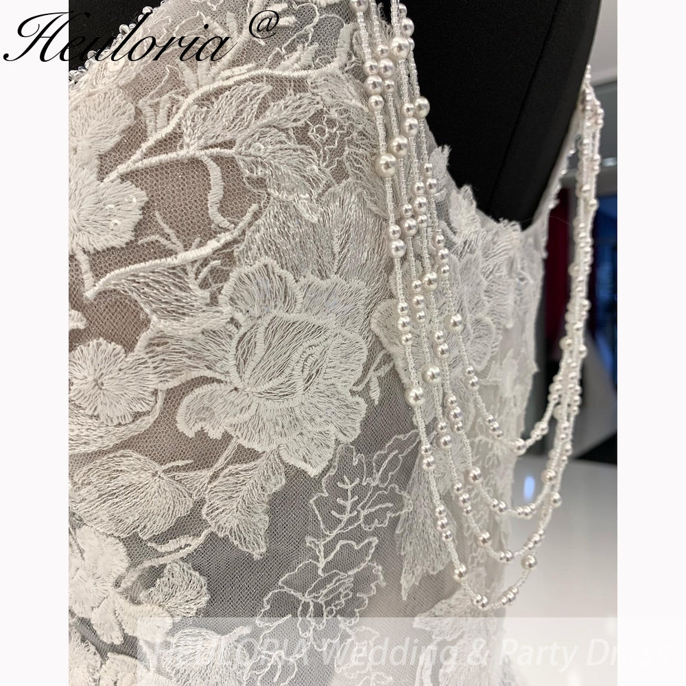 HEULORIA elegant A Line Wedding Dreses with beading tassel V Neck Lace Bridal dress 2025 New In AL-938