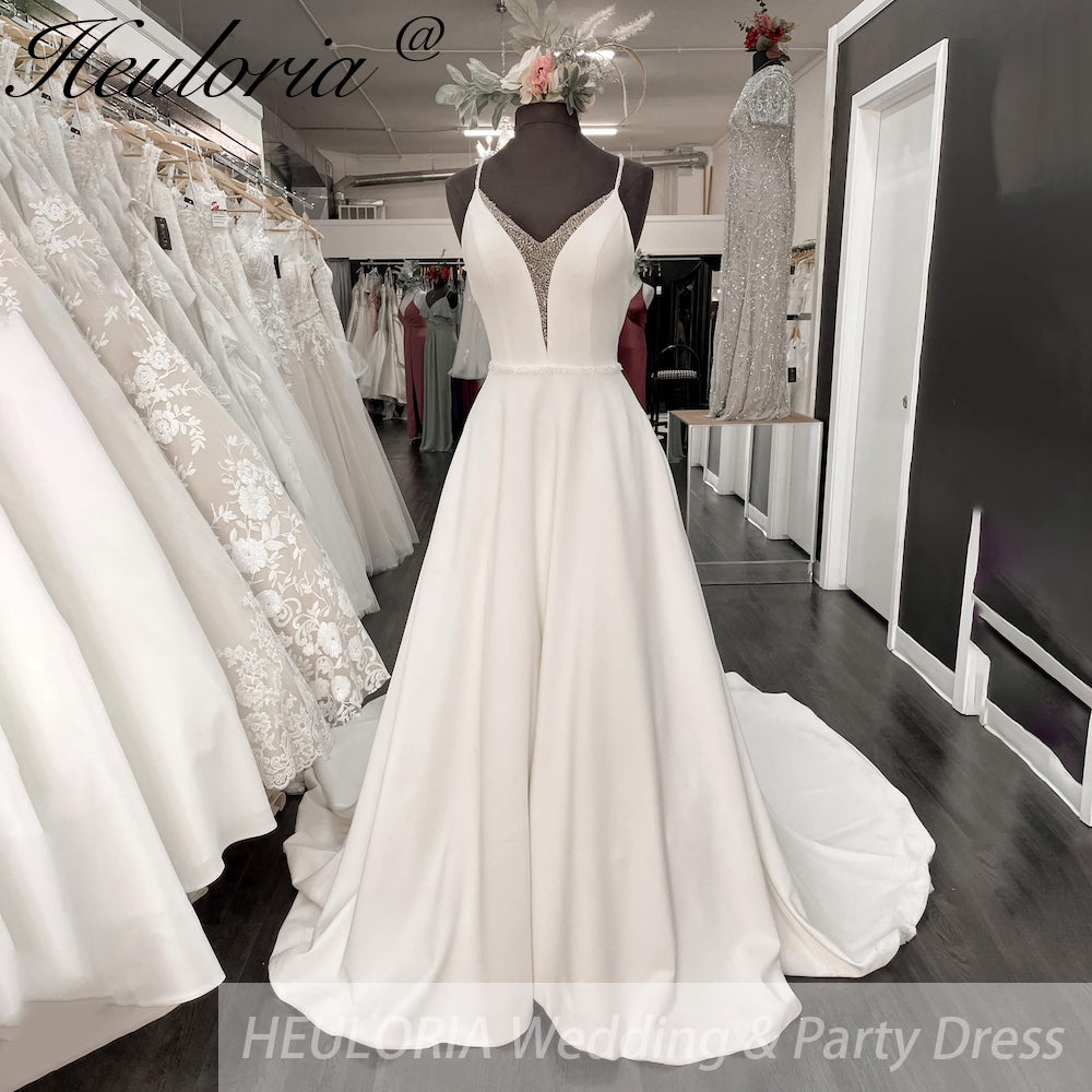HEULORIA Crepe Satin Wedding Dress A Line Engagement Dress Boho Wedding Gowns dress white Robe de mariee AL-951 Main image