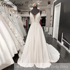 HEULORIA Crepe Satin Wedding Dress A Line Engagement Dress Boho Wedding Gowns dress white Robe de mariee AL-951