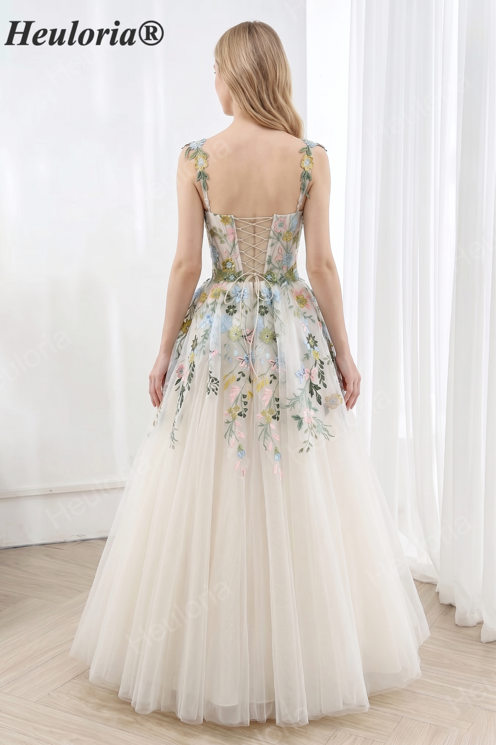 HEULORIA Whimsical Floral Embroidery A-Line Tulle Prom Gown - Fairycore Sweetheart Evening Dress with Corset Back ED-665 floor