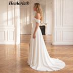 HEULORIA Minimalist Off-the-Shoulder A-Line Wedding Dress with High Slit and Button Back AL-QK238