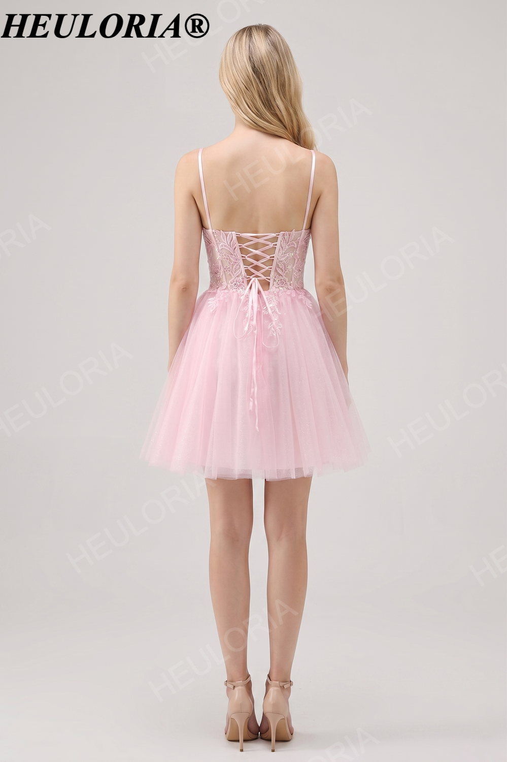 HEULORIA Luxury Pink Handcrafted Lace Floral Girl's Pageant Dress - Floor Length Ball Gown for Weddings & Performance V-Neck ED-331 Imagen secundaria del producto