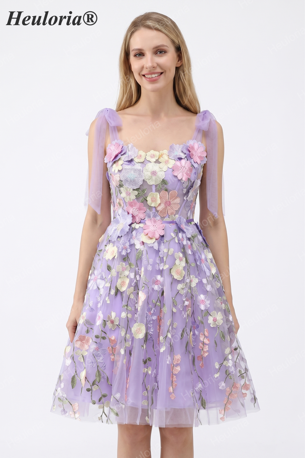 Lavender 3D Floral Tulle Prom Dress