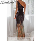 Sexy One shoulder evening dresses sparky sequin formal prom dresses vestidos de fiesta robe de soiree de mariage  party dresses women evening