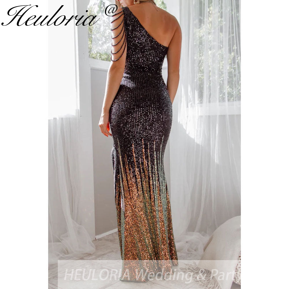 Sexy One shoulder evening dresses sparky sequin formal prom dresses vestidos de fiesta robe de soiree de mariage  party dresses women evening