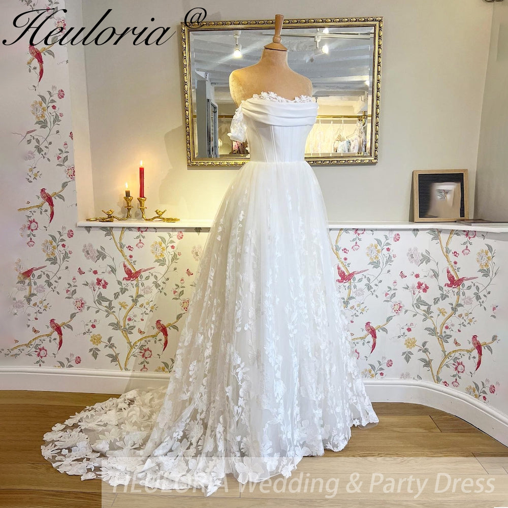 HEULORIA  a line Wedding Dress 3D flower Lace bridal dress  off shoulder Customized AL-725 Main image