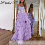 Sexy Strapless evening dress Chiffon Blue Tiered Ruffles with Slit Crystal A-Line Lace-upParty Gowns Customized