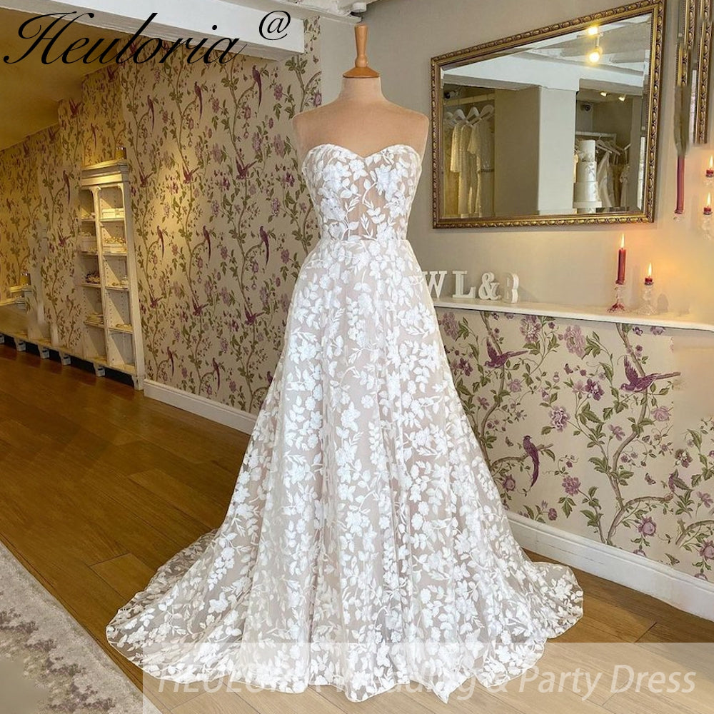 HEULORIA elegant A line wedding dress Sweetheart lace bridal dress plus size robe de mariee Lace beading Wedding Gown court train AL-728 Main image