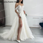 elegant A line wedding dress off shoulder lace beading bride dress Robe De Mariee Wedding Bride Dress long train AL-QK80