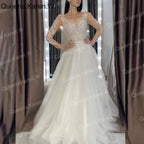 HEULORIA Sparkly Glitter A line Wedding Dress long sleeve lace bride dress plus size robe de mariee  A line Wedding Bridal Gown AL-QK81