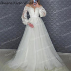 HEULORIA Sparkly Glitter A line Wedding Dress long sleeve lace bride dress plus size robe de mariee  A line Wedding Bridal Gown AL-QK90