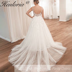 HEULORIA V-neck Sparkly Glitter tulle Wedding Dress Women Robe Civil Lace Appliques A Line Boho Bridal Gown Customized AL-QK409