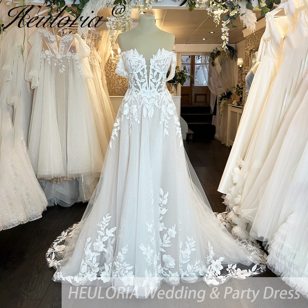 HEULORIA  a line Wedding Dress 3D flower Lace bridal dress off shoulder Customized AL-964 Main image