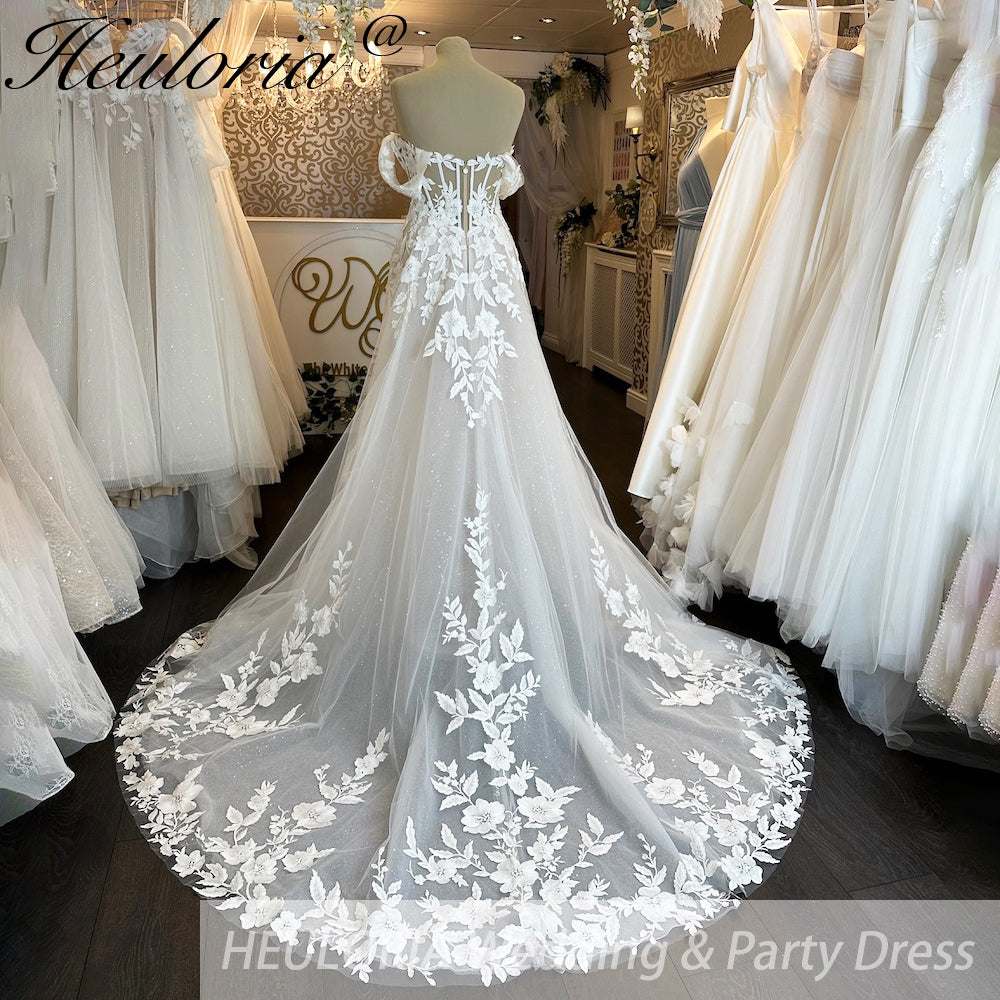 HEULORIA  a line Wedding Dress 3D flower Lace bridal dress off shoulder Customized AL-964