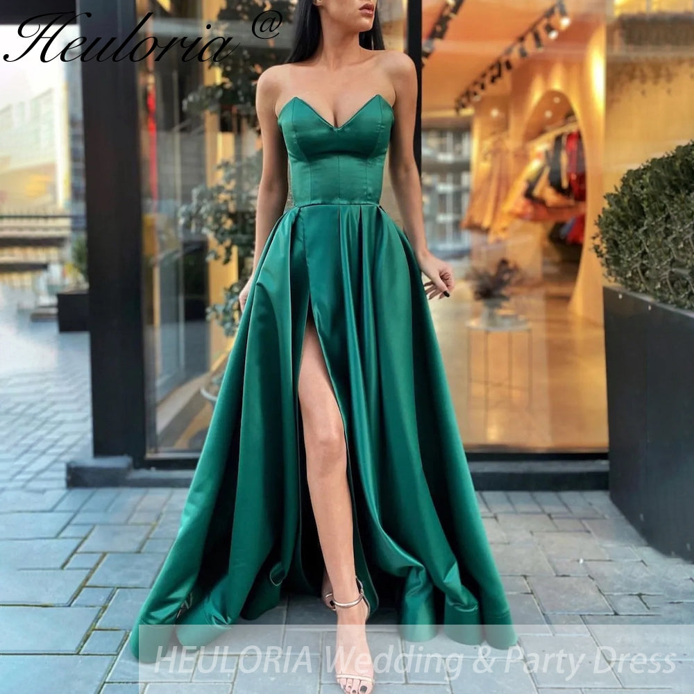 Customized Evening Dress For Women Strapless satin Prom Party Dresses High Slit Formal Occasion Dresses