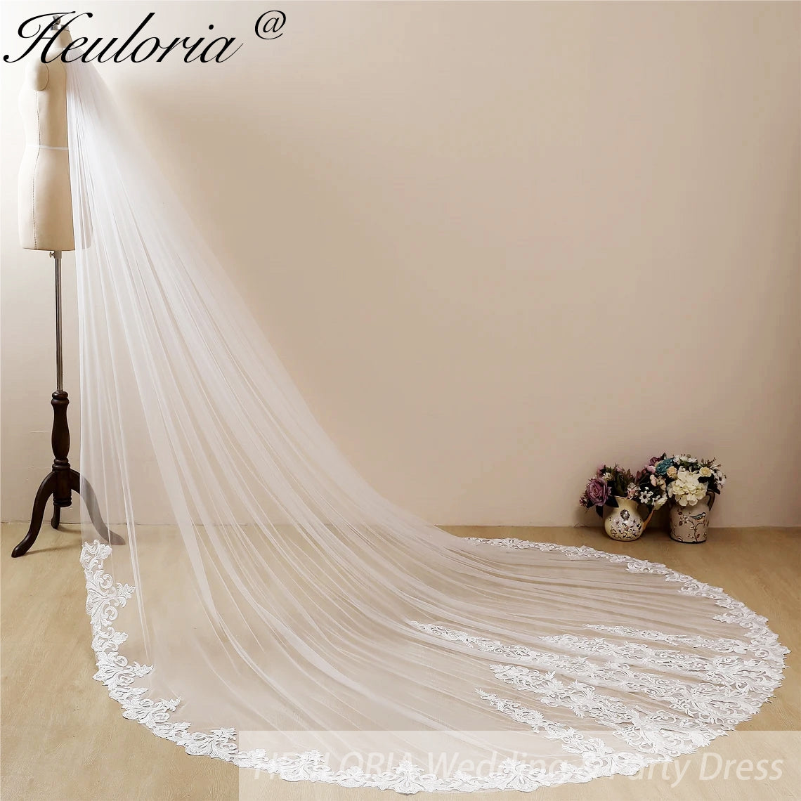 Cathedral Wedding Veil Lace bridal veil with Metal Comb Length 300cm width 300cm for Bride VL-131