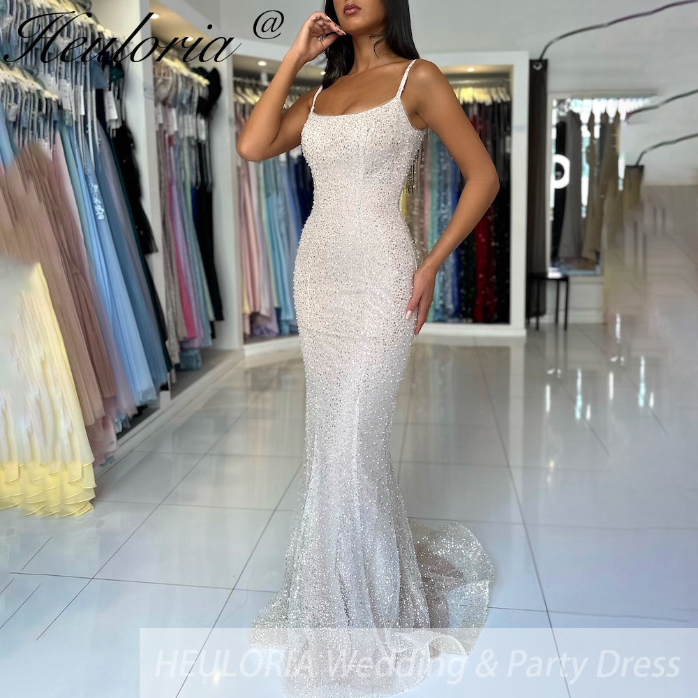 Customized Blue Spaghetti Strap Beaded Prom Dresses Mermaid evening dress vestidos de noiva Floor-Length Evening Dress 2025