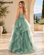 HEULORIA Glitter Tulle A-Line Prom Dress with Beaded Illusion Corset and Tiered Ruffles ED-402