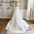 HEULORIA  a line Wedding Dress 3D flower Lace bridal dress V neck Customized AL-814