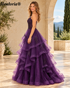 HEULORIA Purple Beaded Tiered Tulle Ball Gown Prom Dress | ED-423
