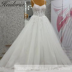 HEULORIA  elegant A line wedding dress Spaghetti Strap lace applique bridal dress Robe De Mariee Wedding Bride Dress AL-1012