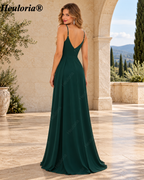 HEULORIA V-Neck Pleated Chiffon Bridesmaid Dress with Slit | ED-957