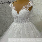 HEULORIA Ethereal Leaf Lace A-Line Wedding Dress with Illusion Neckline and Delicate Cap Sleeves AL-1029