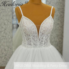 HEULORIA  elegant A line wedding dress Spaghetti Strap lace applique bridal dress Robe De Mariee Wedding Bride Dress AL-1095