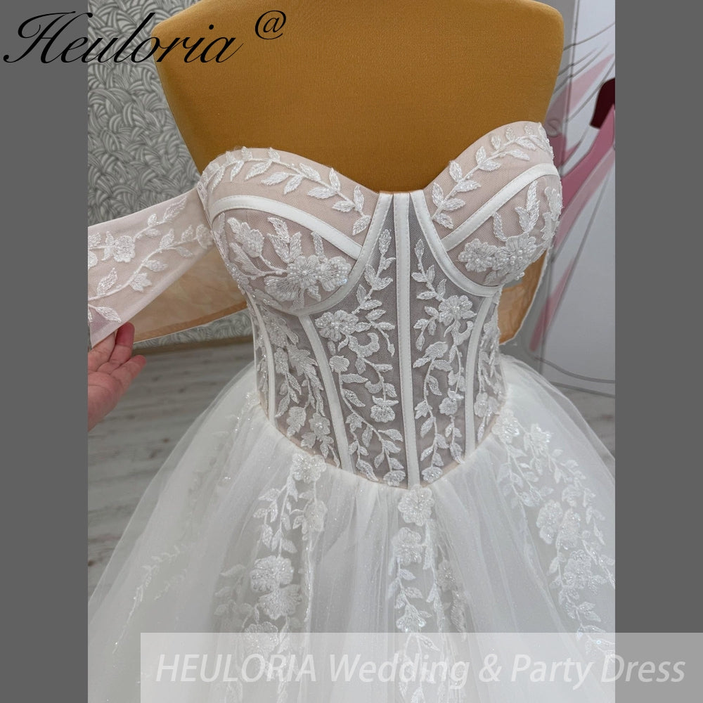 elegant A line wedding dress off shoulder lace beading bride dress Robe De Mariee Wedding Bride Dress long train AL-1011