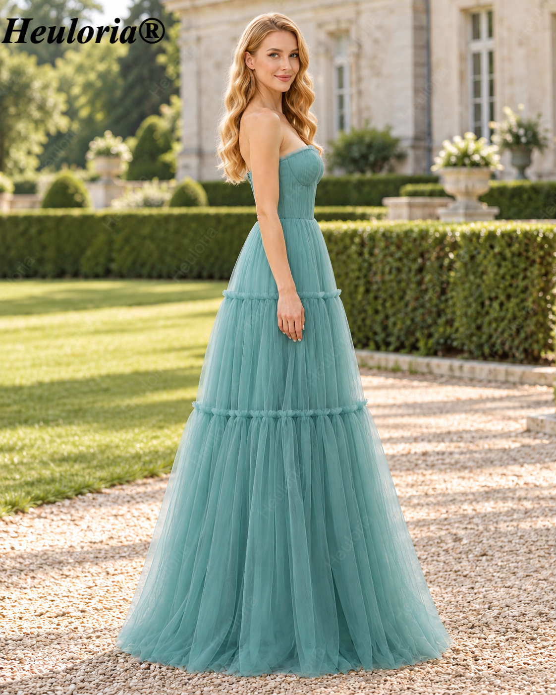 heuloria-Eucalyptus Strapless Tiered Tulle Bridesmaid Dress-ed-536