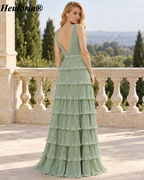heuloria-Dusty Sage V-Neck Pleated Tiered Bridesmaid Dress with Slit-ed-559