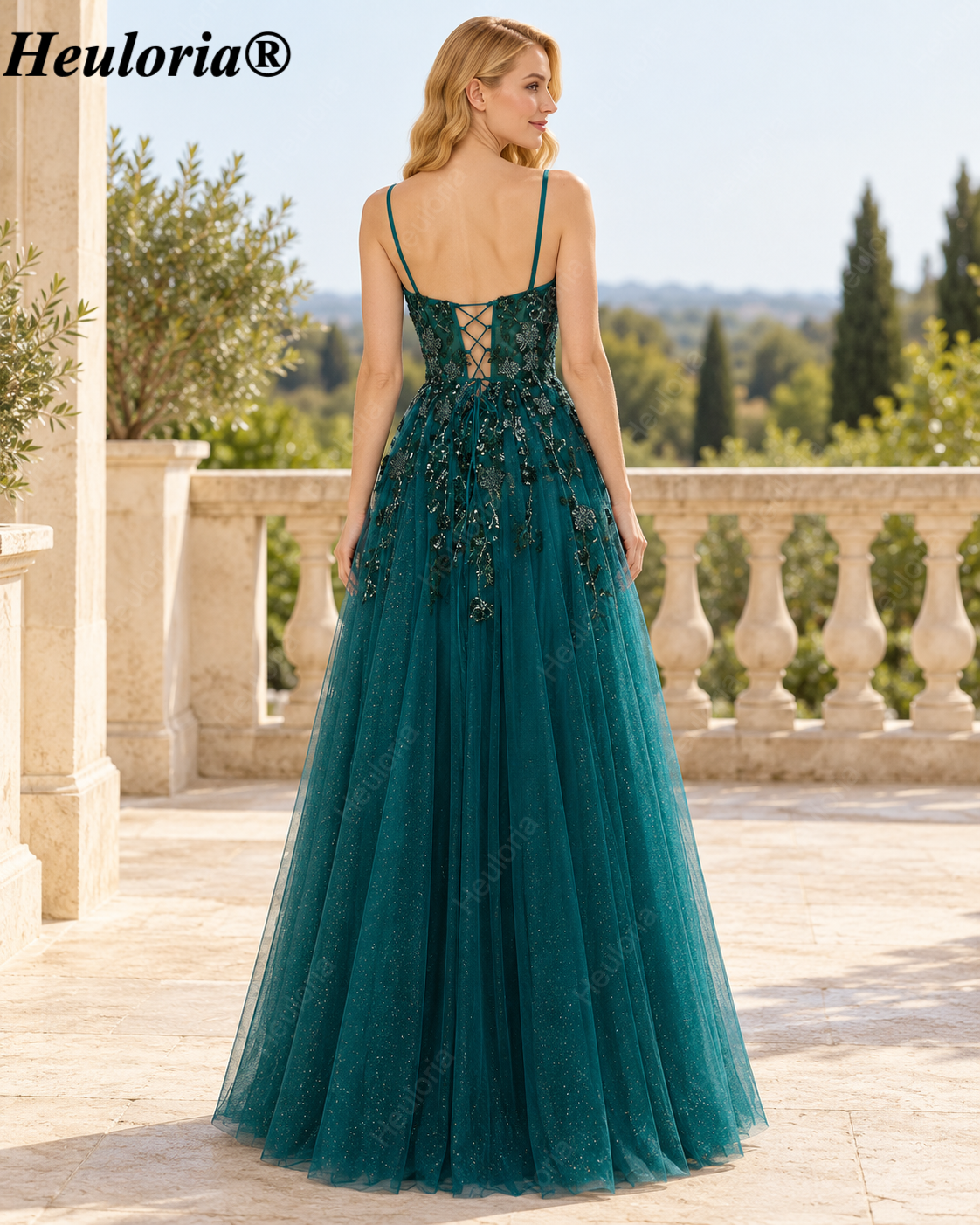HEULORIA Emerald Green Beaded Lace Tulle A-Line Prom Dress – ED-339 Immagine secondaria del prodotto
