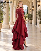 heuloria-Lace and Satin High-Low Evening Dress with Three-Quarter Sleeves-ed-172