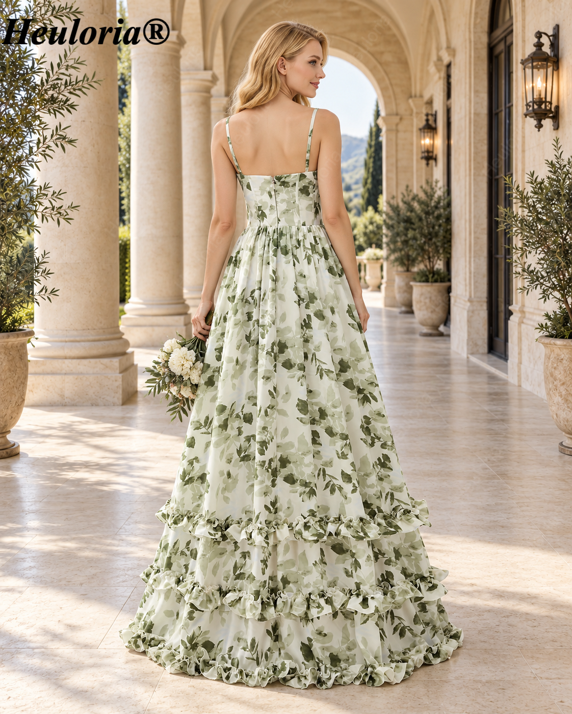 heuloria-Ivory Green Floral Corset Maxi Dress with Ruffle Hem-ed-549 Immagine secondaria del prodotto