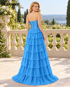 HEULORIA Pale Yellow Strapless Sweetheart Corset Tiered Chiffon A-Line Prom Dress ED-236