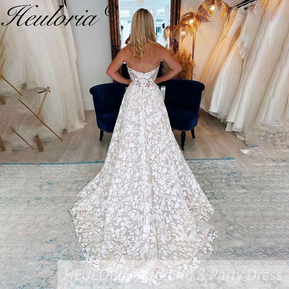 HEULORIA elegant A line wedding dress Sweetheart lace bridal dress plus size robe de mariee Lace beading Wedding Gown court train AL-728