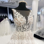 HEULORIA  Elegant V Neck A line Wedding dress Lace Bead Customized Bridal Dresses Lace Up Back