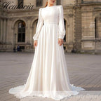 HEULORIA elegant Muslim Wedding Dress long sleeve high neck lace chiffon bride dress plus size bride Wedding Gown AL-QK100