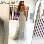 Customized Mermaid Prom Dress one shoulder lace Evening Dress Detachable Tulle Train Formal Party Gowns