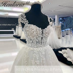 HEULORIA Sparkly Glitter A Line Lace Boho Wedding Dresses sweetheart 3D floral bridal dress vestidos de novia Customized AL-924