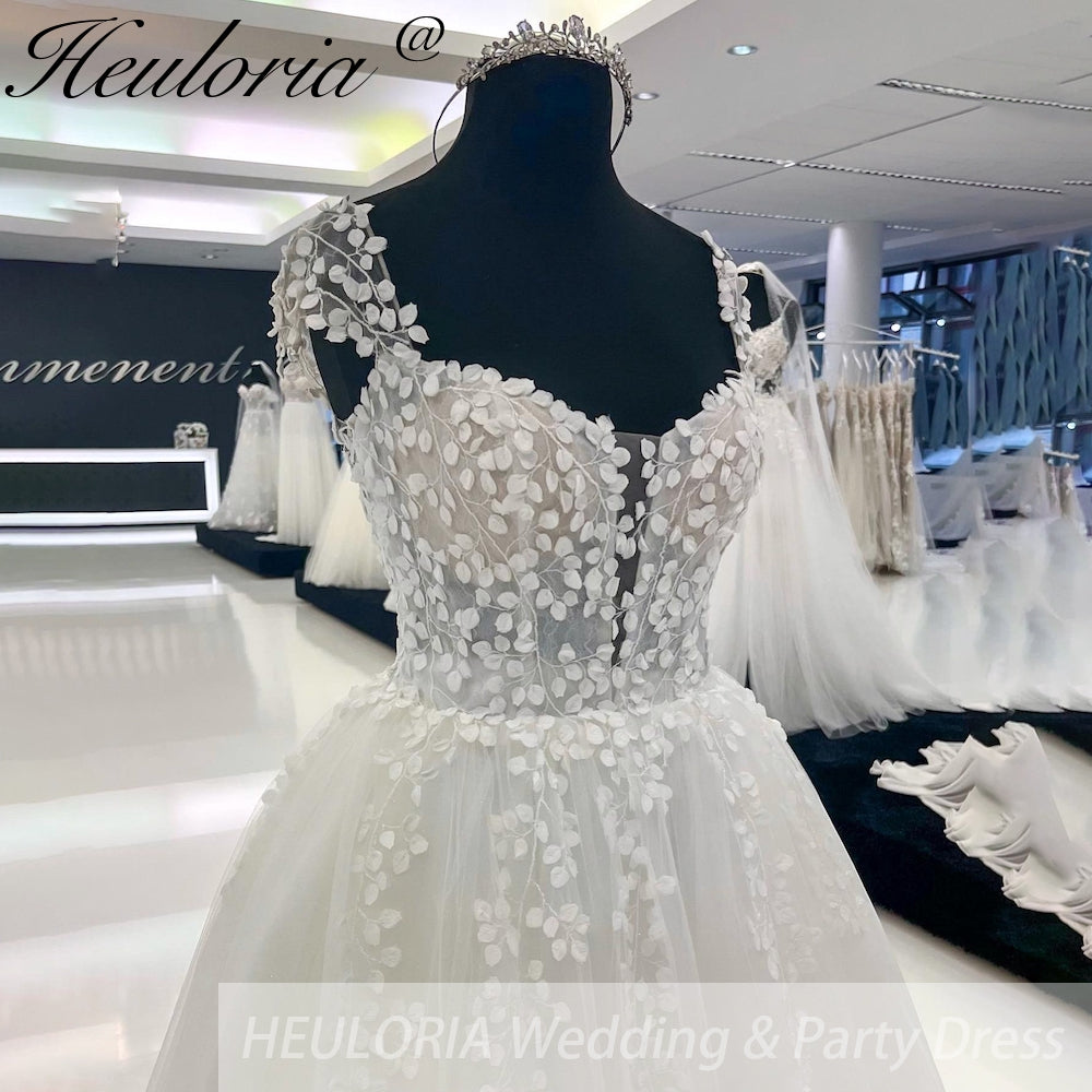 HEULORIA Sparkly Glitter A Line Lace Boho Wedding Dresses sweetheart 3D floral bridal dress vestidos de novia Customized AL-924