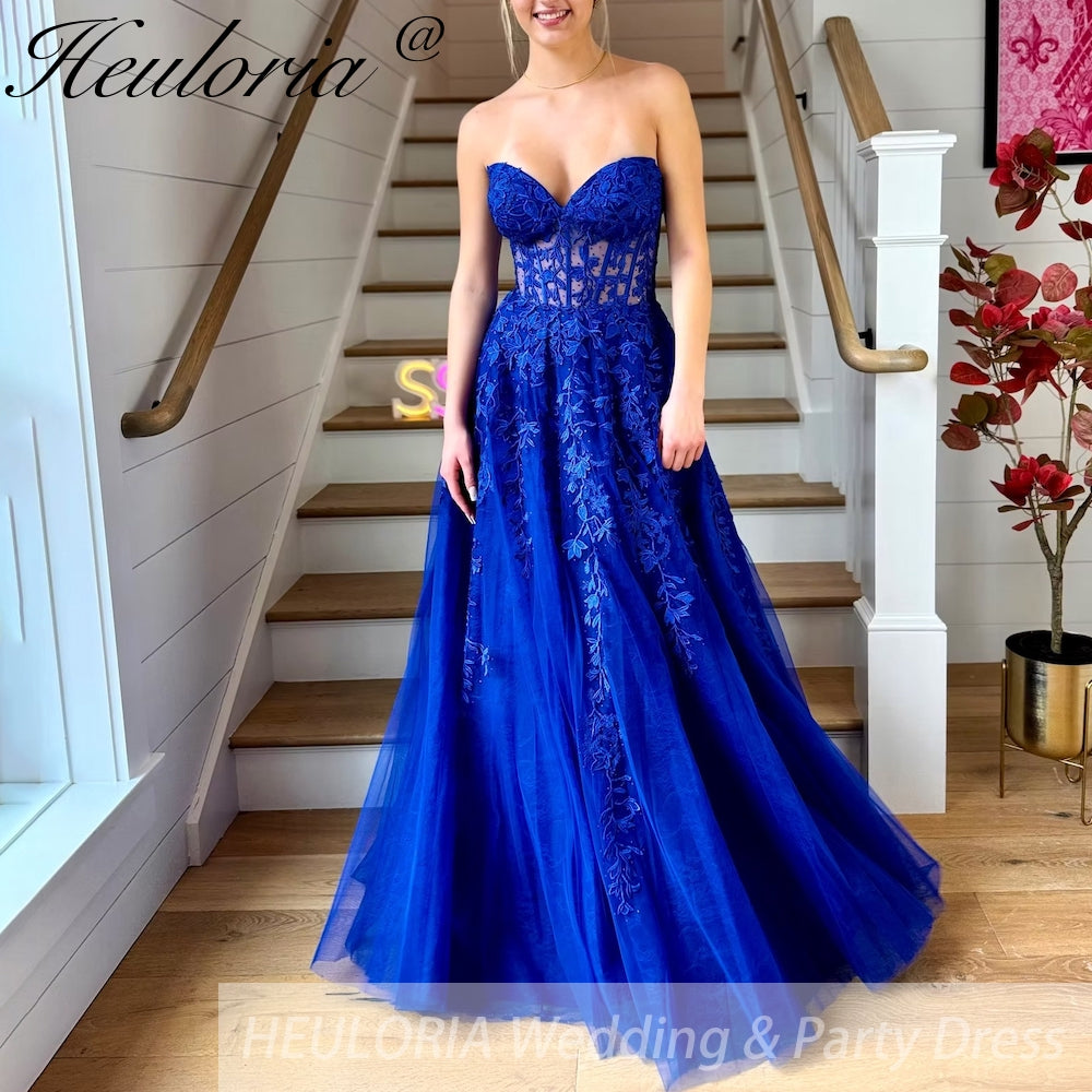 strapless Prom Dresses Lace Tulle Evening Dresses A-Shape Elegant Lady Party Dresses Immagine principale del prodotto