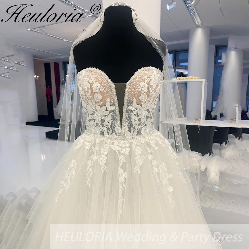 HEULORIA Off Shoulder Lace Boho a line Wedding Dress for Women Sweetheart Bridal Gown Custom Made vestido novia femeni AL-939