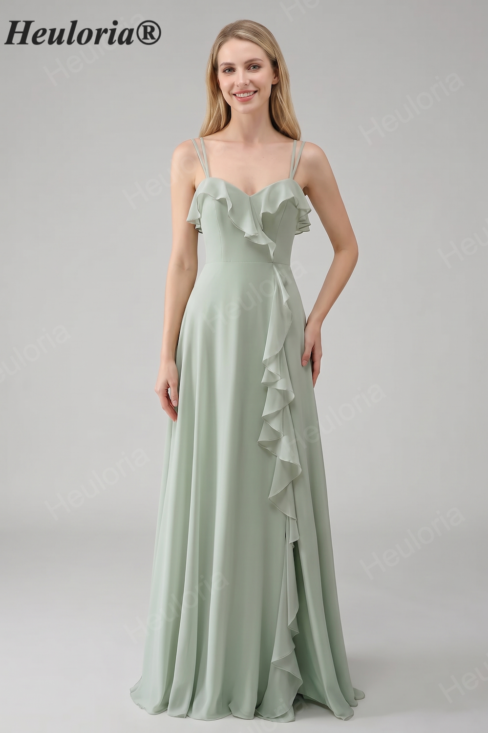 HEULORIA Elegant Ruffled Sweetheart A-Line Bridesmaid Dress with Side Slit and Lace-Up Back ED-560