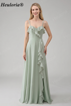 HEULORIA Elegant Ruffled Sweetheart A-Line Bridesmaid Dress with Side Slit and Lace-Up Back ED-560